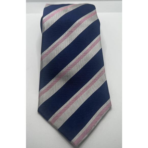 Countess Mara Vintage Men’s Repp Tie Blue Gray Pink Striped EXC Necktie 60”! - Picture 1 of 5